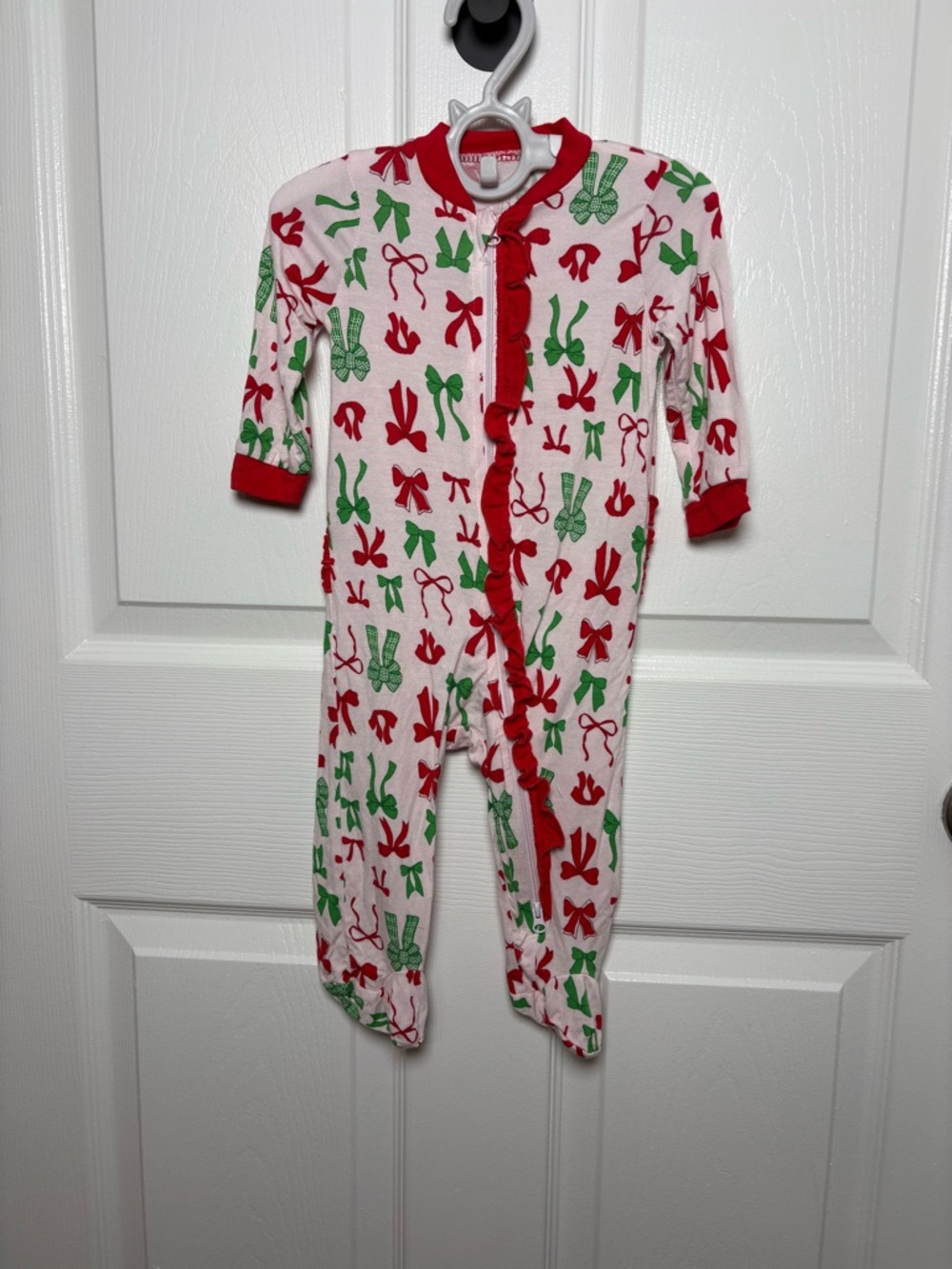 Milkberry Christmas Bows Ruffle Footie Zippy 3-6M NWOT Bamboo